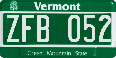 VT license plate ZFB052