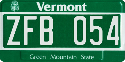 VT license plate ZFB054