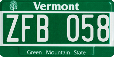 VT license plate ZFB058