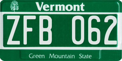 VT license plate ZFB062