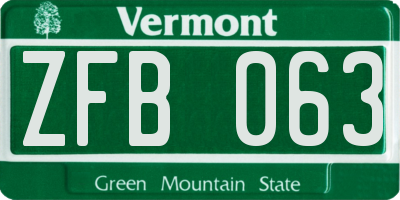 VT license plate ZFB063