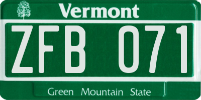 VT license plate ZFB071