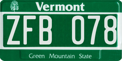 VT license plate ZFB078