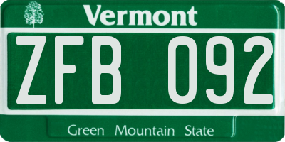 VT license plate ZFB092