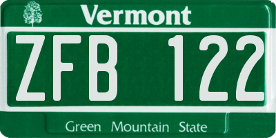 VT license plate ZFB122