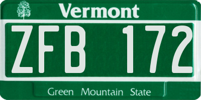 VT license plate ZFB172