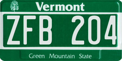 VT license plate ZFB204