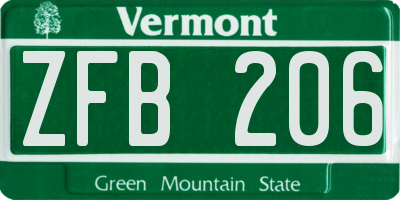 VT license plate ZFB206