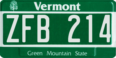 VT license plate ZFB214