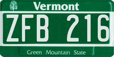 VT license plate ZFB216