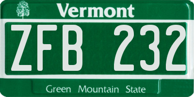 VT license plate ZFB232