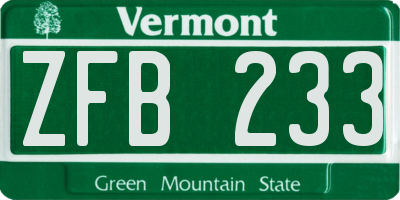 VT license plate ZFB233