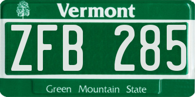 VT license plate ZFB285