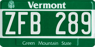 VT license plate ZFB289