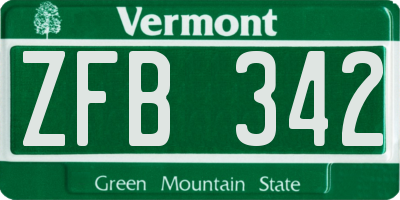 VT license plate ZFB342