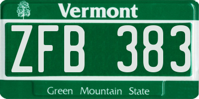 VT license plate ZFB383