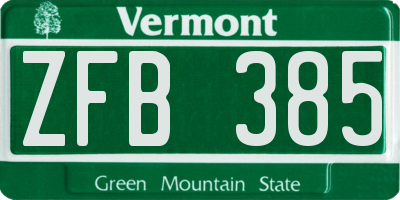 VT license plate ZFB385