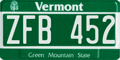 VT license plate ZFB452
