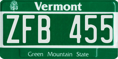 VT license plate ZFB455
