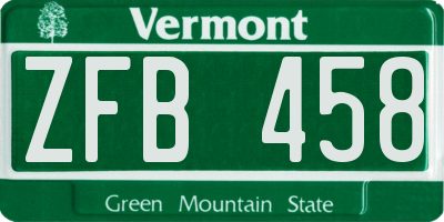 VT license plate ZFB458