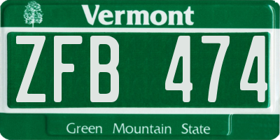 VT license plate ZFB474