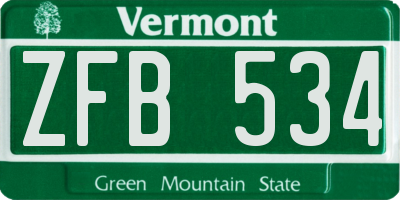 VT license plate ZFB534