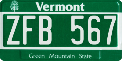 VT license plate ZFB567