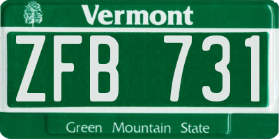 VT license plate ZFB731
