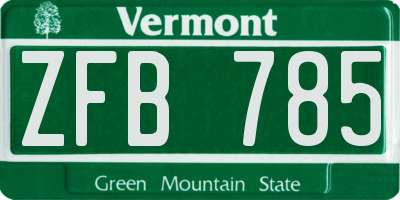 VT license plate ZFB785
