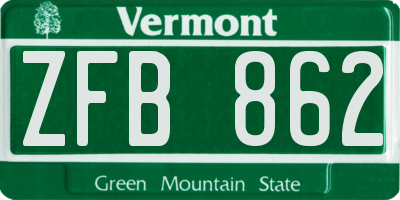 VT license plate ZFB862
