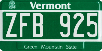 VT license plate ZFB925