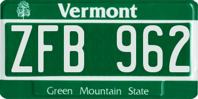 VT license plate ZFB962
