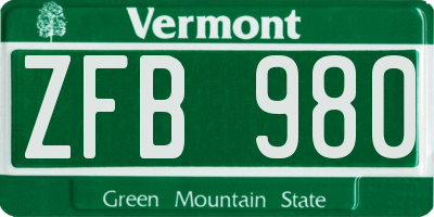 VT license plate ZFB980