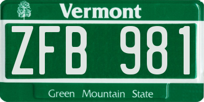 VT license plate ZFB981