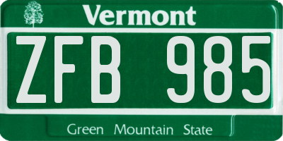 VT license plate ZFB985