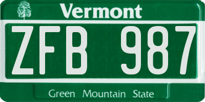 VT license plate ZFB987