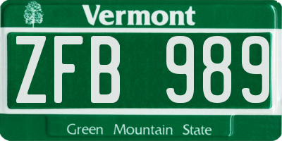 VT license plate ZFB989