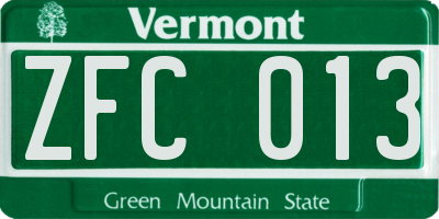VT license plate ZFC013