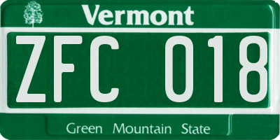 VT license plate ZFC018
