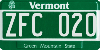 VT license plate ZFC020