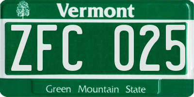 VT license plate ZFC025