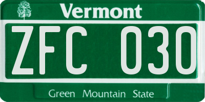 VT license plate ZFC030