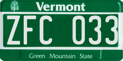 VT license plate ZFC033