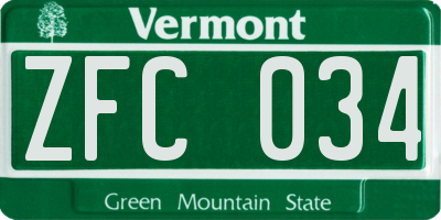 VT license plate ZFC034