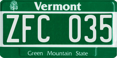 VT license plate ZFC035