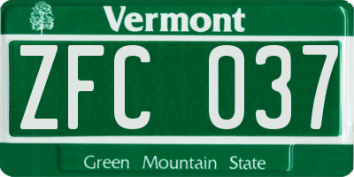 VT license plate ZFC037