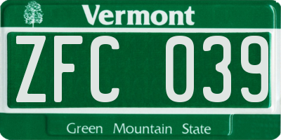 VT license plate ZFC039