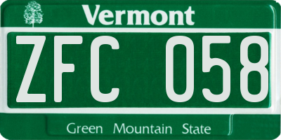 VT license plate ZFC058