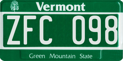 VT license plate ZFC098