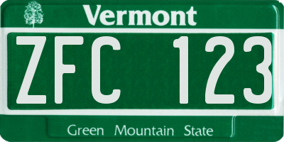 VT license plate ZFC123